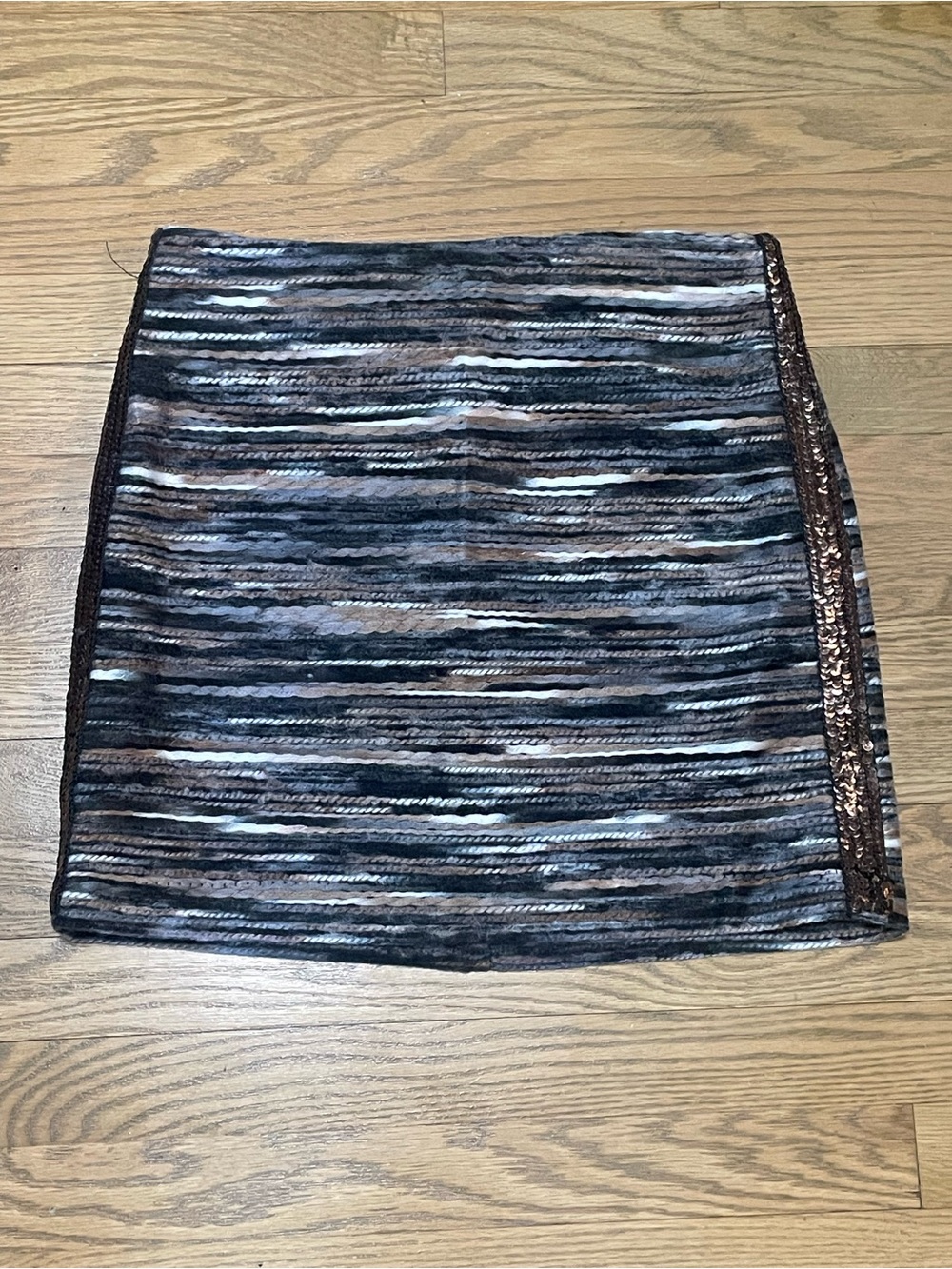 Sabine Textured Metallic Sequin Striped Accent Boho Knit Mini Skirt - Sz M
